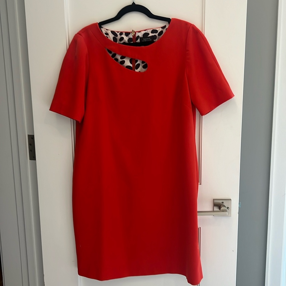 Tahari red work shift with cutout